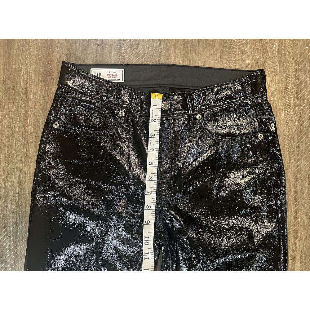 Gap Black Mid Rise Vegan Patent Leather Baby Boot Pants Women’s Size 27/4 Short - Picture 7 of 13